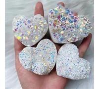 BIANMTSW 1pc 100-150g Carved Stones Crystal Crafts Raw Angel Aura Clear Quartz Heart Cluster Carving Craft For Gift Decoration