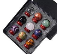 BIANMTSW Crystal Sphere Ball with Wood Stand Crystals Gemstone Divination Sculpture Figurine for Feng Shui Home Desk Decor,Set of 9