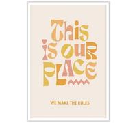 BIANMTSW Décoration murale de musique rétro avec citation de la chanson This Is Our Place sur vintage coloré, impression d'art pour chambre de fille, chambre d'adolescente et dortoir encadrée, 40 x 60