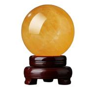 BIANMTSW Fengshui Ornament Yellow Crystal Stone Ball with Wooden Base Polished Citrine Sphere for Magic Photography Family Decorative Halloween Decor,8cm