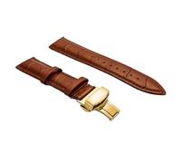 Biannbjx Bracelet de montre en cuir brillant 12mm-24mm, bracelet à boucle en acier papillon, Brun clair doré, 20mm