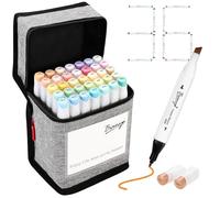 Bianyo Lot de 36 marqueurs à alcool de couleurs pastel, à base d'alcool à double pointe avec étui de voyage noir et une carte design pour coloriage, croquis, dessin, contour, surlignage