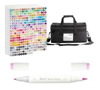 Bianyo Lot de 366 marqueurs à alcool professionnels à double pointe, pinceau et pointes fines pour coloriage, illustration, portraits, bandes dessinées, architecture tendance, comprend un sac de