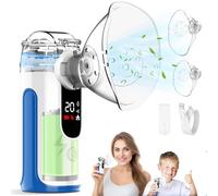BIAOQINBO Nebulisateur Portable Silencieux pour Adulte et Enfant,Nebulisateur USB-C Rechargeable avec Ecran Digital,Nebulisateur Bebe Enfant avec 2 Masques et Embout Buccal (Bleu)