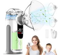 BIAOQINBO Nebulisateur Portable Silencieux pour Adulte et Enfant,Nebulisateur USB-C Rechargeable avec Ecran Digital,Nebulisateur Bebe Enfant avec 2 Masques et Embout Buccal (Gris)