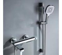 BiaoTeng Barre de Douche avec Flexible et Douchette Ronde 4 Modes eau Chaude et Froide Laiton Ensemble Barre de Douche avec Pommeau Chrome