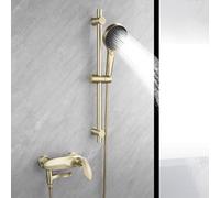 BiaoTeng Barre de Douche avec Pommeau et Douchette Ronde 3 Modes eau Chaude et Froide Laiton Mitigeur Baignoire Set Or Brossé