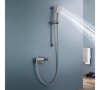 BiaoTeng Barre de Douche avec Pommeau et Tuyau 3 Modes eau Chaude et Froide Laiton Ensemble Pommeau de Douche et Douchette Gris