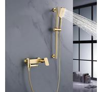 BiaoTeng Barre de Douche avec Pommeau et Tuyau 3 Modes eau Chaude et Froide Laiton Ensemble Pommeau de Douche et Douchette Or Brossé