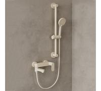 BiaoTeng Barre de Douche avec Pommeau et Tuyau Ronde 3 Modes eau Chaude et Froide Laiton Douchette et Barre Douche Salle de Bain Blanc Lait