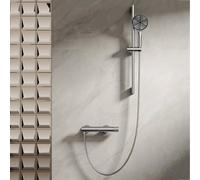 BiaoTeng Barre de Douche avec Pommeau et Tuyau Ronde 4 Modes eau Chaude et Froide Robinet Baignoire avec Douchette Laiton argent