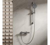 BiaoTeng Barre de Douche avec Pommeau et Tuyau Ronde 4 Modes eau Chaude et Froide Robinet Baignoire avec Douchette Laiton Gris