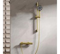 BiaoTeng Kit Barre de Douche avec Pommeau Ronde 3 Modes eau Chaude et Froide Laiton Ensemble Pommeau de Douche et Barre Or Brossé