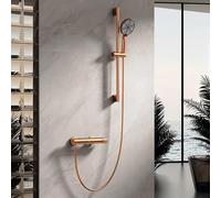 BiaoTeng Kit Barre de Douche avec Pommeau Ronde 3 Modes eau Chaude et Froide Laiton Ensemble Pommeau de Douche et Barre Or Rose