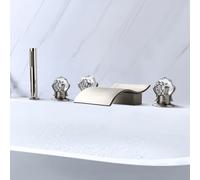 BiaoTeng Kit Robinet Baignoire 5 Trous eau Chaude et Froide Mitigeur Cascade Baignoire avec Douchette Laiton Brossé