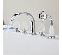 BiaoTeng Kit Robinet Baignoire 5 Trous Rotatif à 360° eau Chaude et Froide Robinet de Baignoire Cascade avec Douchette Laiton Chromé