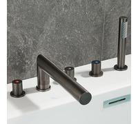 BiaoTeng Kit Robinet Baignoire 5 Trous Rotatif à 360° eau Chaude et Froide Robinet de Baignoire Cascade avec Douchette Gris