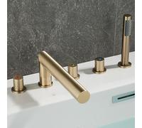 BiaoTeng Kit Robinet Baignoire 5 Trous Rotatif à 360° eau Chaude et Froide Robinet de Baignoire Cascade avec Douchette Or Brossé