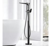 BiaoTeng Mitigeur Bain pour Baignoire Sur Pied Rotatif à 360° eau Chaude et Froide Monocommande Robinet pour Baignoire Ilot Laiton Gris