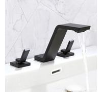 BiaoTeng Mitigeur Lavabo 3 Trous Cascade, Robinet Salle Bain Deux Poignées eau Chaude et Froide Laiton Robinet Lavabo Moderne pour Lave Main Noir