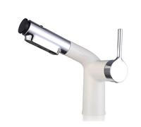 BiaoTeng Mitigeur Lavabo avec Douchette Extractible 150 Cm et 3 Modes eau Chaude et Froide Laiton Robinet Salle de Bain Classique Blanc Lait + Chromé