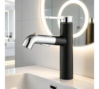 BiaoTeng Mitigeur Salle de Bain avec Douchette Extractible et 3 Modes eau Chaude et Froide Laiton Robinet Lavabo Salle de Bain Monotrou Noir + Chromé