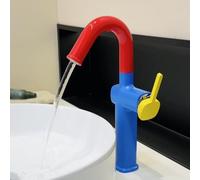 BiaoTeng Mitigeur Salle de Bain Monotrou Pivotant à 360 Degrés 2 Fonctions eau Chaude et Froide Robinet Lave Main Laiton Rouge + Bleu