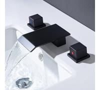 BiaoTeng Robinet 3 Trous Lavabo Salle de Bain Mitigeur Lavabo Cascade à Deux Poignées, eau Chaude et Froide Laiton pour Robinet Lave Main Moderne Noir