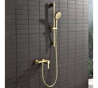 BiaoTeng Robinet de Baignoire Cascade Mural 3 Modes eau Chaude et Froide Laiton Set Mitigeur Baignoire avec Douchette Or Brossé