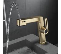 BiaoTeng Robinet Lavabo avec Douchette Salle de Bain 3 Fonctions eau Chaude et Froide Laiton Mitigeur Lavabo Monotrou Extractible Or Brossé