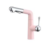 BiaoTeng Robinet Rotatif 360 Mitigeur Lavabo avec Douchette Extractible 150 Cm et 3 Modes eau Chaude et Froide Laiton Robinet Lavabo Monocommande Rose + Chrome