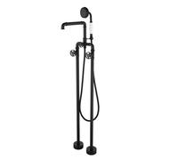 BiaoTeng Robinet Sur Pied Baignoire Ilot Double Poignée Rotatif à 360° eau Chaude et Froide Laiton Mitigeur pour Baignoire avec Douchette Noir