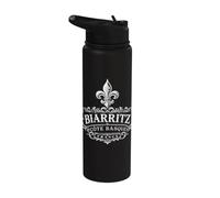 Biarritz Côte Basque France Ornée Fleur de Lis Blanc Stainless Steel Insulated Water Bottle