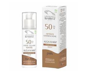 BIARRITZ CREMA FACIAL color dorado SPF50 - soin visage quotidien pour peau normale à mixte, contenance 50 ml, offre une sensation de confort durable tout au long de la journée et est conçu pour offrir