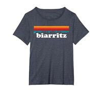 Biarritz Surfeur France Pays Basque Couleur Retro T-Shirt, Femme Grandes Tailles, Bleu Chiné, 1X