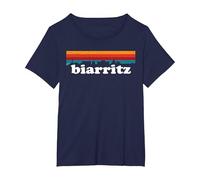 Biarritz Surfeur France Pays Basque Couleur Retro T-Shirt, Femme Grandes Tailles, Bleu Marine, 5X