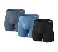 BIATWOWR Man 3 Pack Horizontal Fly Shorts for Men Bamboo Boxers Male Underwear Ultra Breathable Long Leg Trunks Regular Boxer Briefs Blue Grey