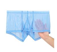 BIATWOWR Mens Boxers Briefs See Through Mesh Sexy Enhancing Pouch Underwear Short Leg 3XL Blue