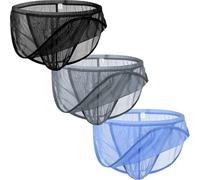 BIATWOWR Men's Mesh Panel Ultra-Breathable G-String Jockstrap - Sheer See Through Lace Sexy Underwear Black&Blue&Darkgrey-L