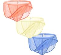 BIATWOWR Men's Mesh Panel Ultra-Breathable G-String Jockstrap - Sheer See Through Lace Sexy Underwear Orange&Yellow&Blue-3XL