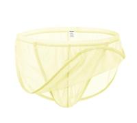 BIATWOWR Men's Mesh Panel Ultra-Breathable G-String Jockstrap - Sheer See Through Lace Sexy Underwear Yellow-2XL