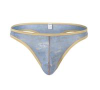 BIATWOWR Sexy Bulge Pouch G-String Low Rise Underwear for Men Stylish Printed Design Comfortable Fit Blue-XL