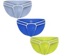 BIATWOWR Sexy Low Rise Mesh Briefs with Bulge Pouch Breathable Underwear for Men Comfortable Yellow+Grey+Blue-L