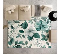 Biauyaii Feuille Florale Aquarelle Bleu Sarcelle Tapis de Salon Lavable en Machine 80x120 cm Vintage Artistique Carpet Antidérapant D'eveil Bebe Tapis de pour Le Salon Bureau la Chambre et la Cuisine