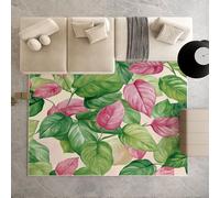 Biauyaii Feuilles Colorées Tapis de Salon Lavable en Machine 90x150 cm Feuilles Roses Vertes Tapis Antidérapant D'eveil Bebe Tapis de pour Le Salon, Bureau, la Chambre et la Cuisine