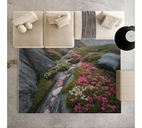 Biauyaii Fleurs Herbe Gloire Matin Tapis de Salon Lavable en Machine 90x150 cm Ruisseaux - Rochers Carpet Antidérapant D'eveil Bebe Tapis de pour Le Salon, Bureau, la Chambre et la Cuisine