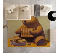 Biauyaii Ours Brun Dessin Animé Tapis de Salon Lavable en Machine 80x120 cm Animal Mignon Carpet Antidérapant D'eveil Bebe Tapis de pour Le Salon, Bureau, la Chambre et la Cuisine