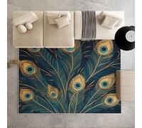 Biauyaii Plume Paon Tapis de Salon Lavable en Machine 120x170 cm Oiseaux Plumes Vertes Carpet Antidérapant D'eveil Bebe Tapis de pour Le Salon, Bureau, la Chambre et la Cuisine