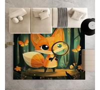Biauyaii Renard Dessin Animé Tapis de Salon Lavable en Machine 80x120 cm Animaux Mignons Carpet Antidérapant D'eveil Bebe Tapis de pour Le Salon, Bureau, la Chambre et la Cuisine