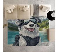 Biauyaii Smiley Chien Mignon Tapis de Salon Lavable en Machine Border Collie Tapis Antidérapant Enfant 150x210 cm Carpet de pour Le Salon, I'entrée, la Chambre et la Cuisine